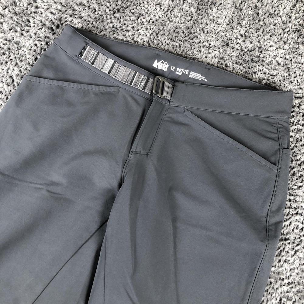 REI Co-op Pants Womens 12 Petite Gray Softshell Hiking Stretch Belted Outdoor